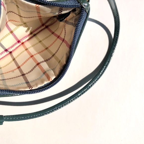 Coach Patent Leather Small Wristlet Wallet Teal Blue Embossed zipper brass plaid - Picture 7 of 7